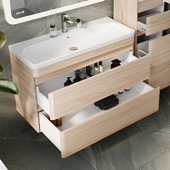 Style Line Мебель для ванной подвесная Атлантика 100, Люкс ясень перламутр, PLUS – фотография-5